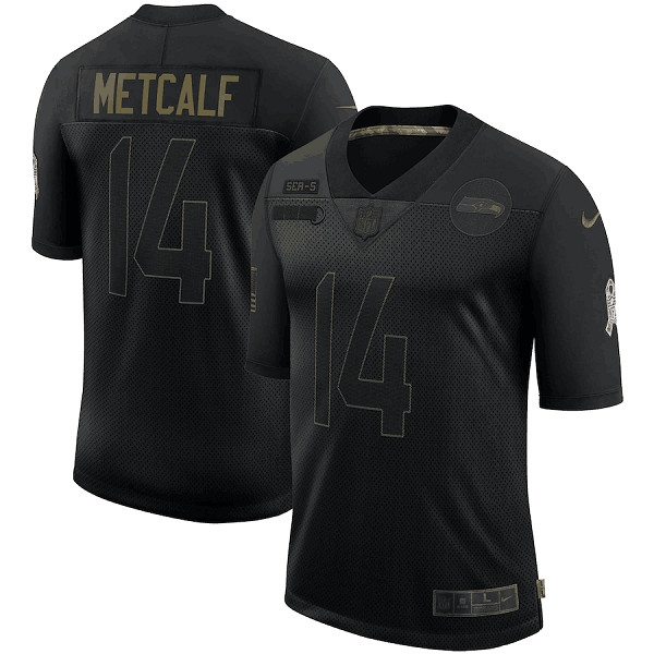 Men's Seattle Seahawks #14 D.K. Metcalf 2020 Black Salute To Service Limited Stitched NFL Jersey
